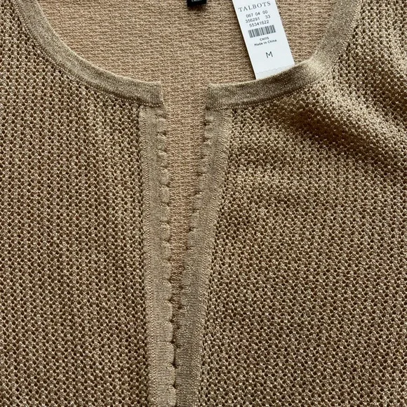 NWT Talbots Women's GOLD LUREX OPEN STITCH SCALLOP SHRUG Size Medium - Picture 5 of 10